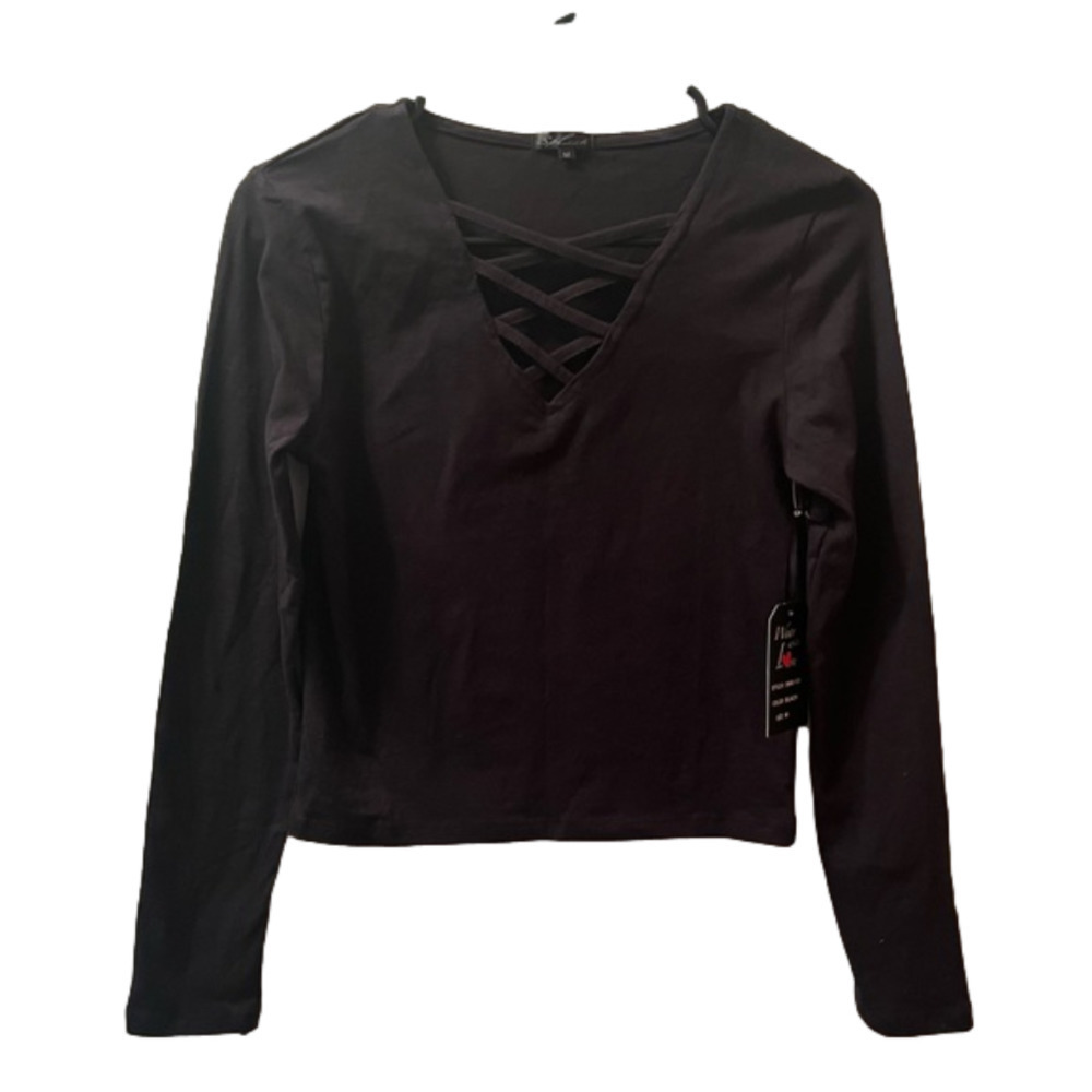 SPLASH V- neck cross cross black top. Size M